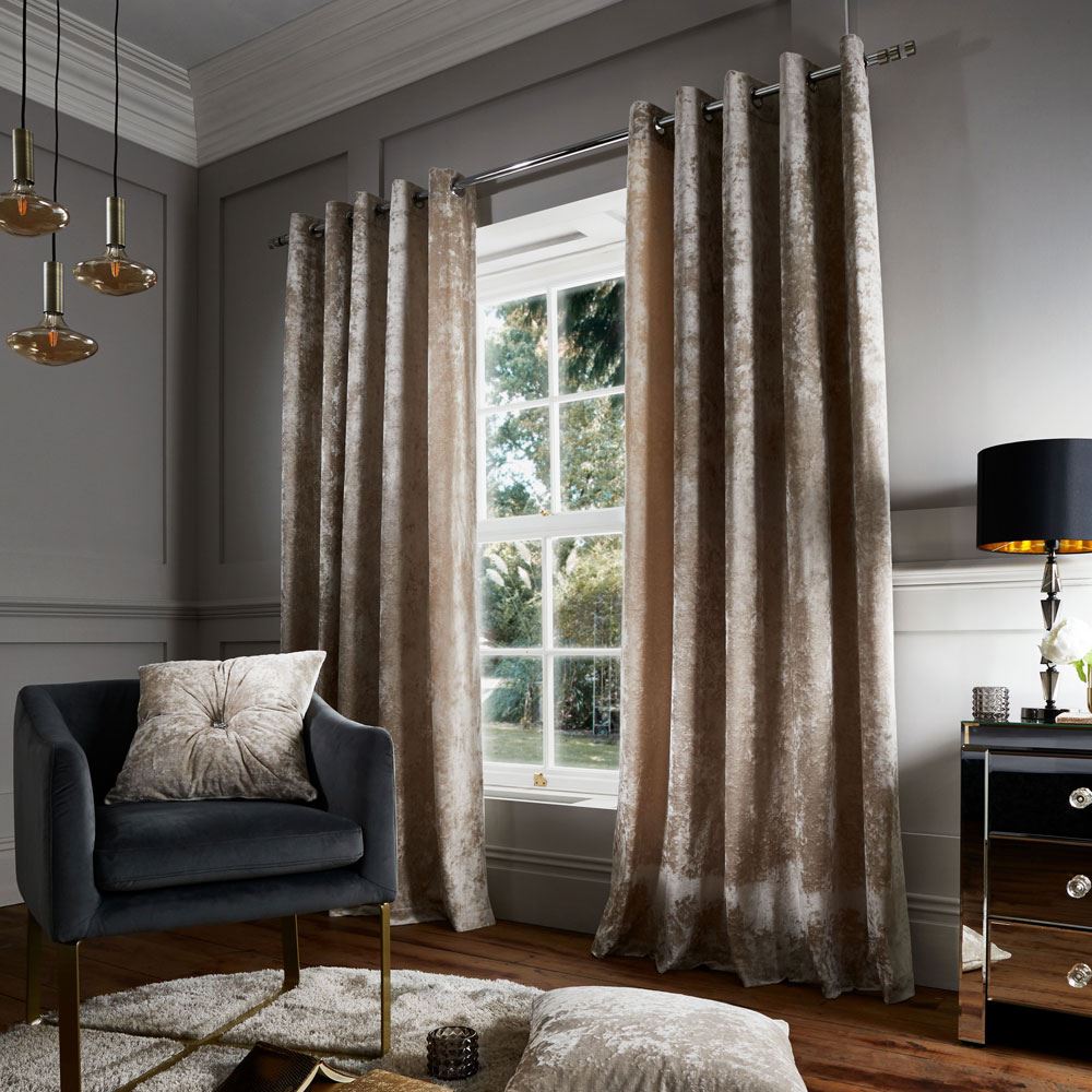 Catherine Lansfield Crushed Velvet Lined Eyelet Curtains