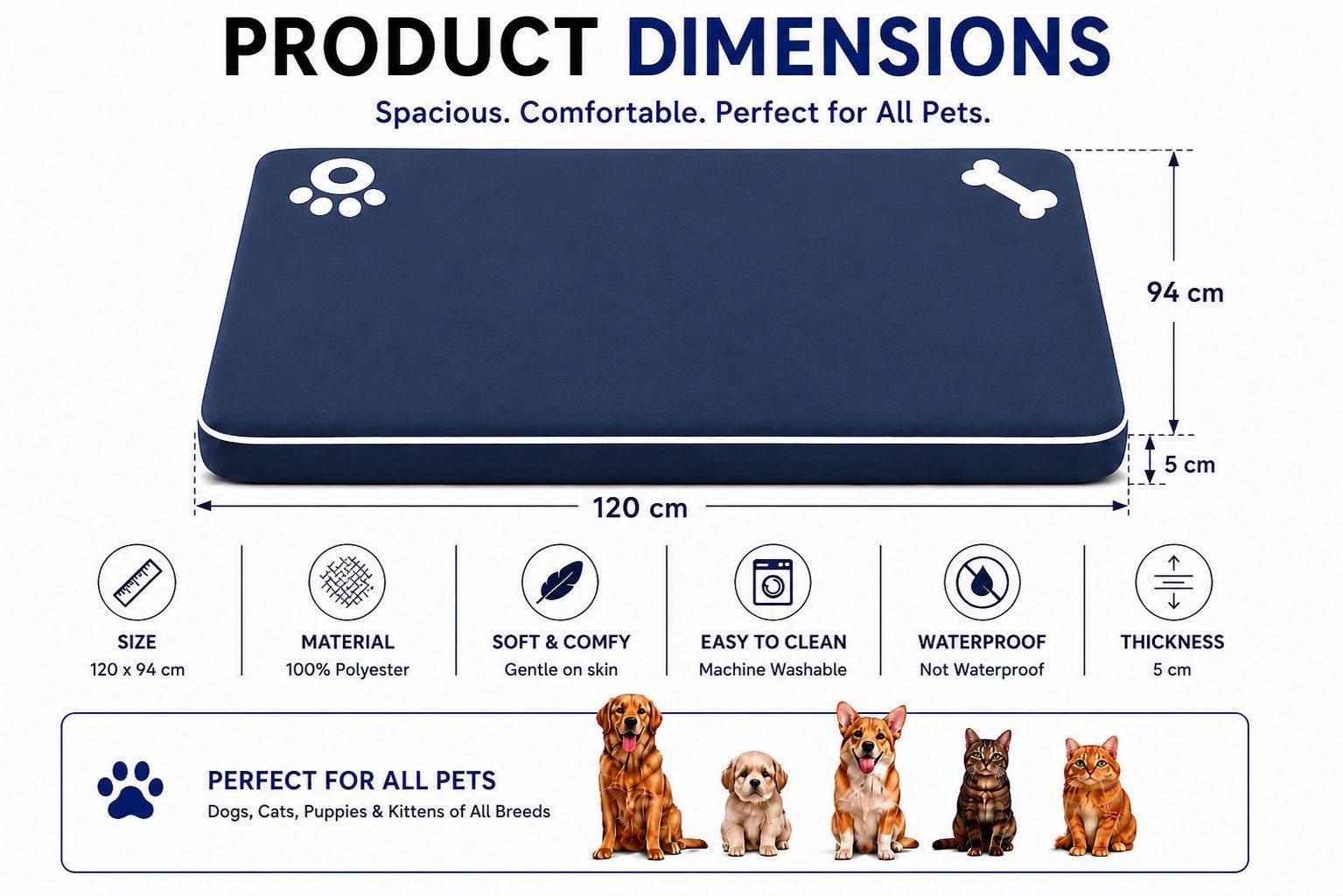 Night Zone Super Soft Bone & Paw Pet Bed Mat