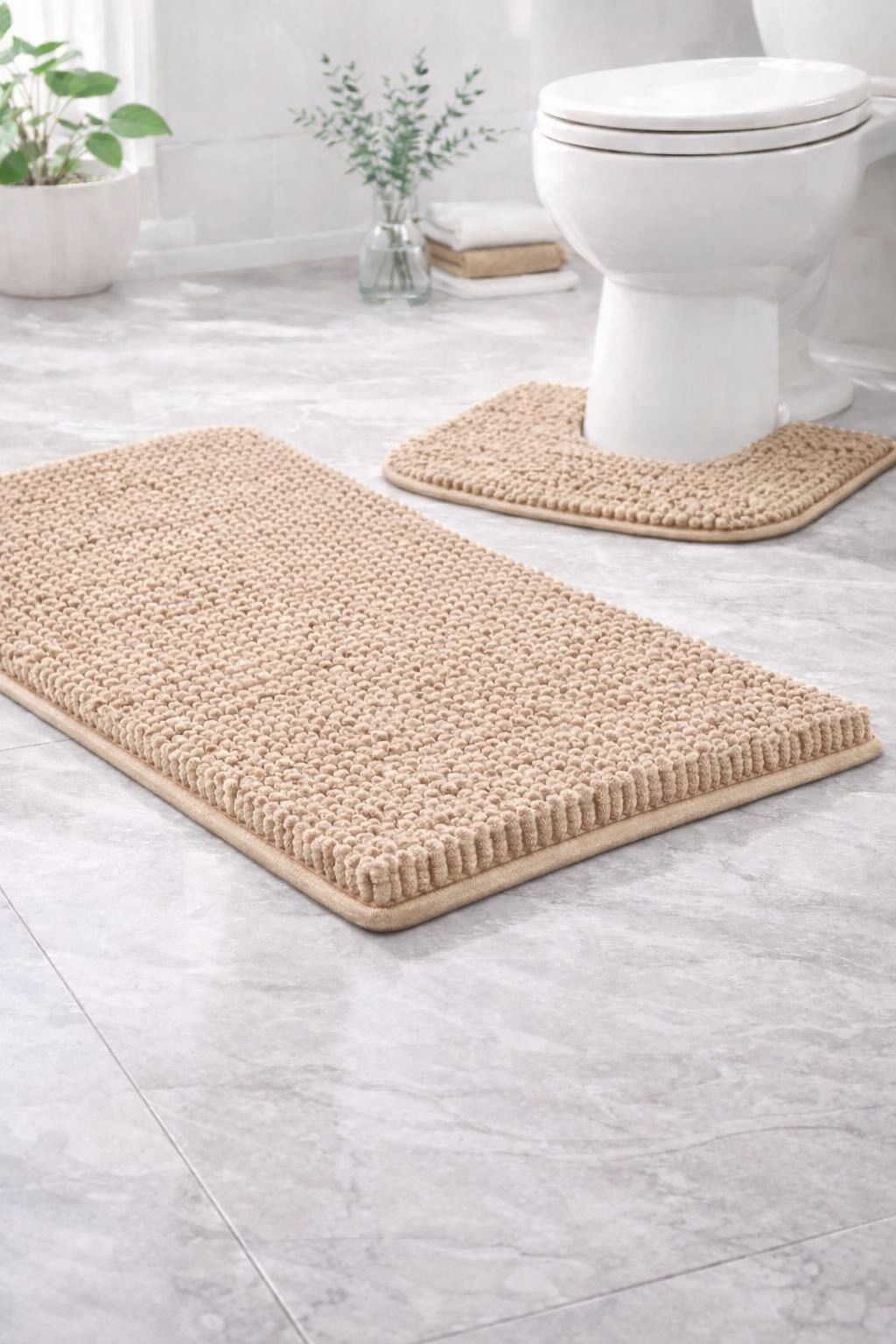 Night Zone Soft and Shaggy Chenille Loop 2 Piece Nonslip Bath Mat Set