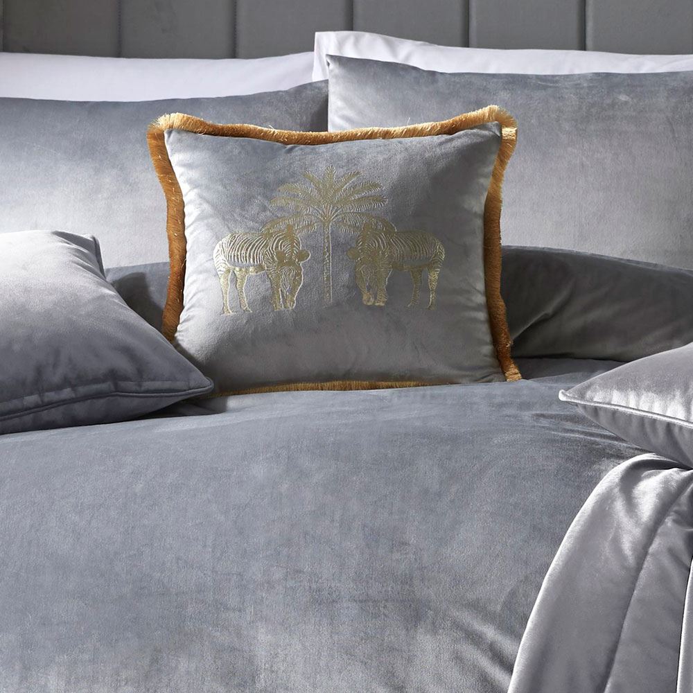 Laurence Llewelyn Bowen Zebras Crossing Foil Print Velvet Fringed Filled Cushion