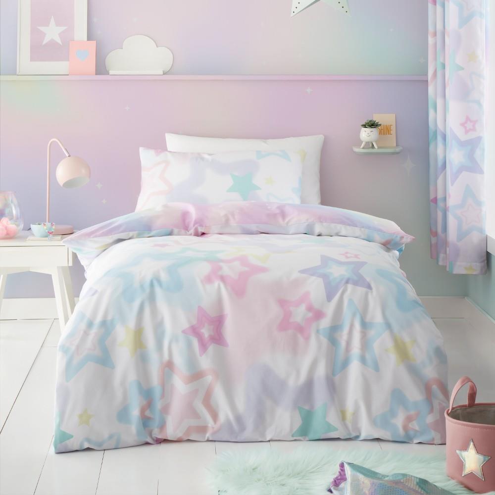 Catherine Lansfield Ombre Stars Reversible Single Duvet Cover Set with Pillowcase White