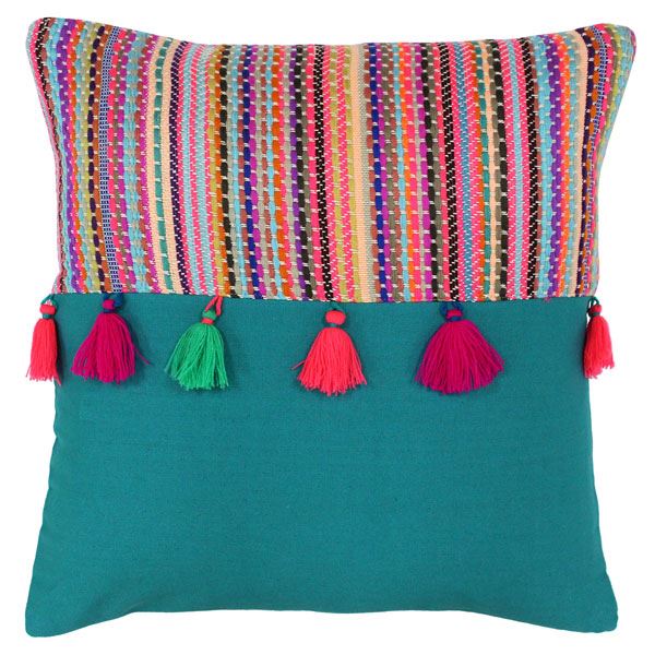 Riva Paoletti Cuzco Tasselled Cushion Cover, Teal, 45 x 45 Cm