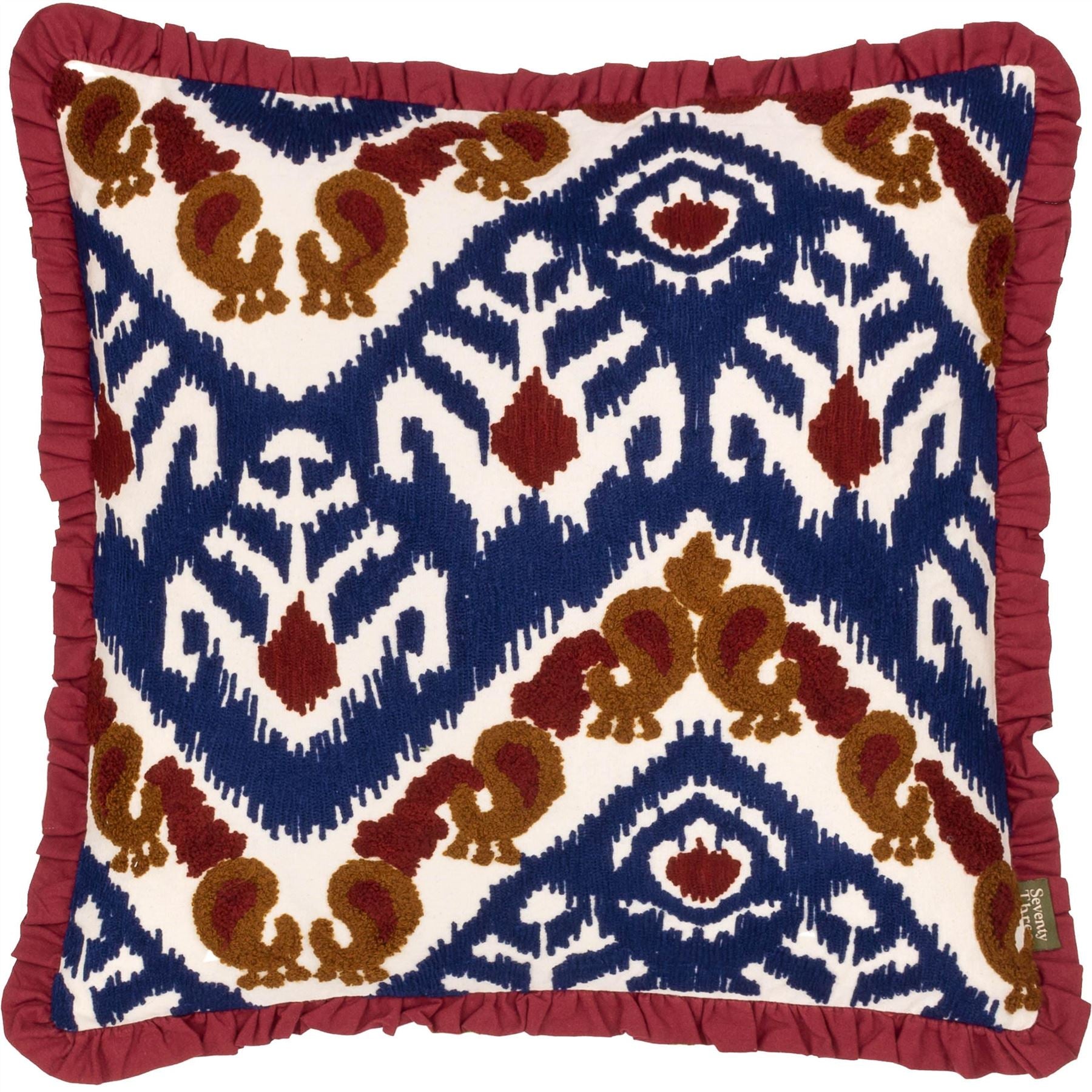 Paoletti Henderson Ikat Embroidered Ruffled Frill Edge Cushion Cover