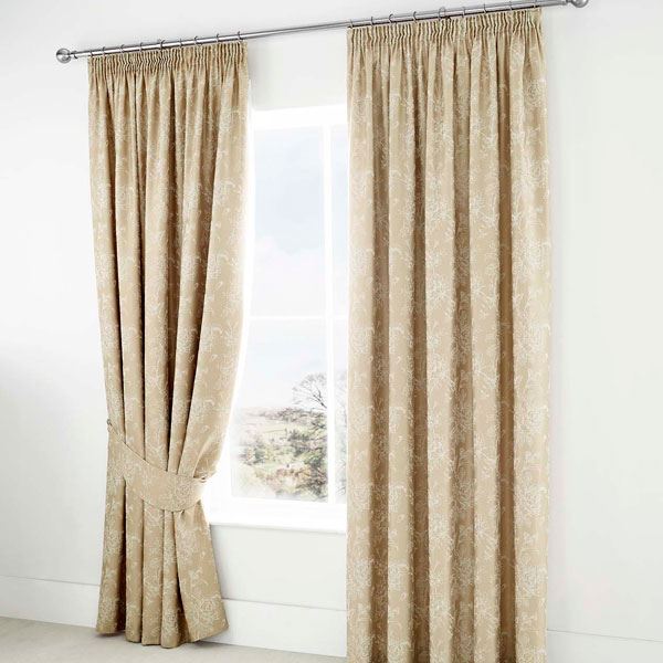 Serene Jasmine Floral Weave Cotton Rich Pencil Pleat Lined Curtains