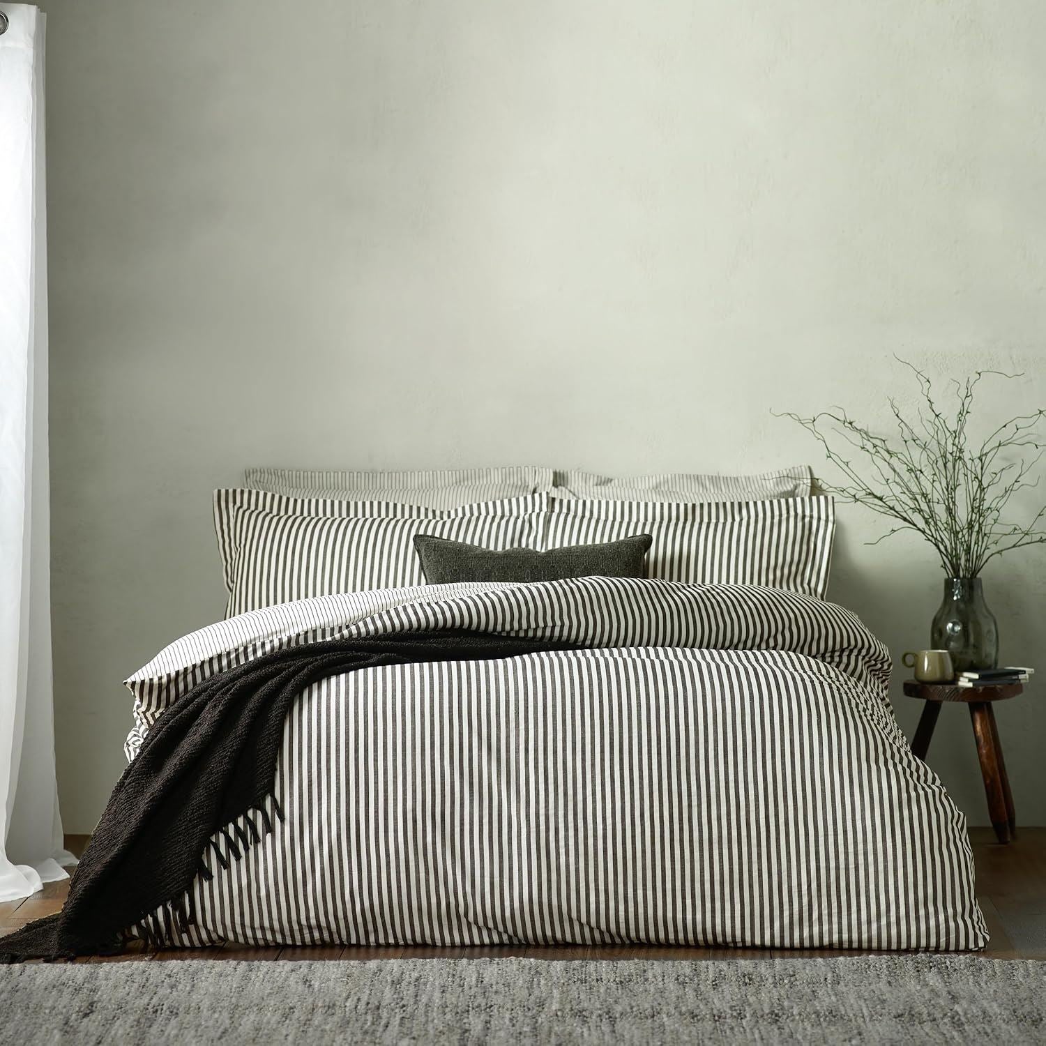 The Linen Yard Hebden Stripe Melange Print 100% Cotton Reversible Duvet Cover Set