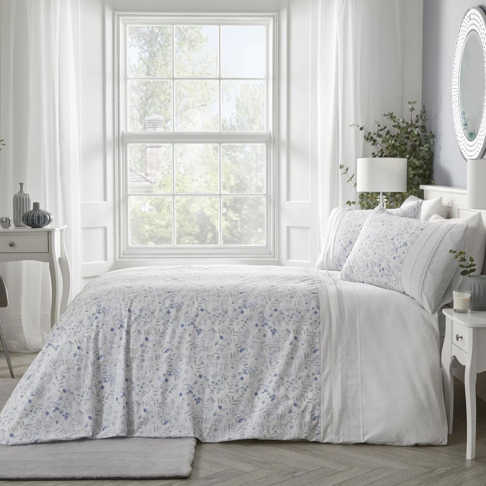 Dreams & Drapes Ditsy Meadow Pintuck Border Easy Care Duvet Cover Set