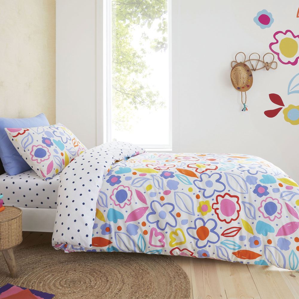Pineapple Elephant Kids Blomme Floral 100% Cotton Reversible Duvet Cover Set