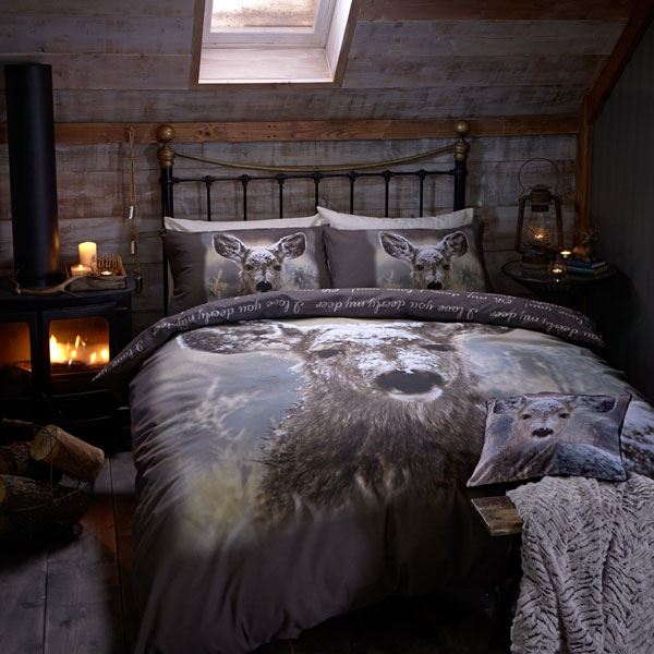 Catherine Lansfield Oh Deer! Photographic Print Reversible Duvet Cover Set, Multi