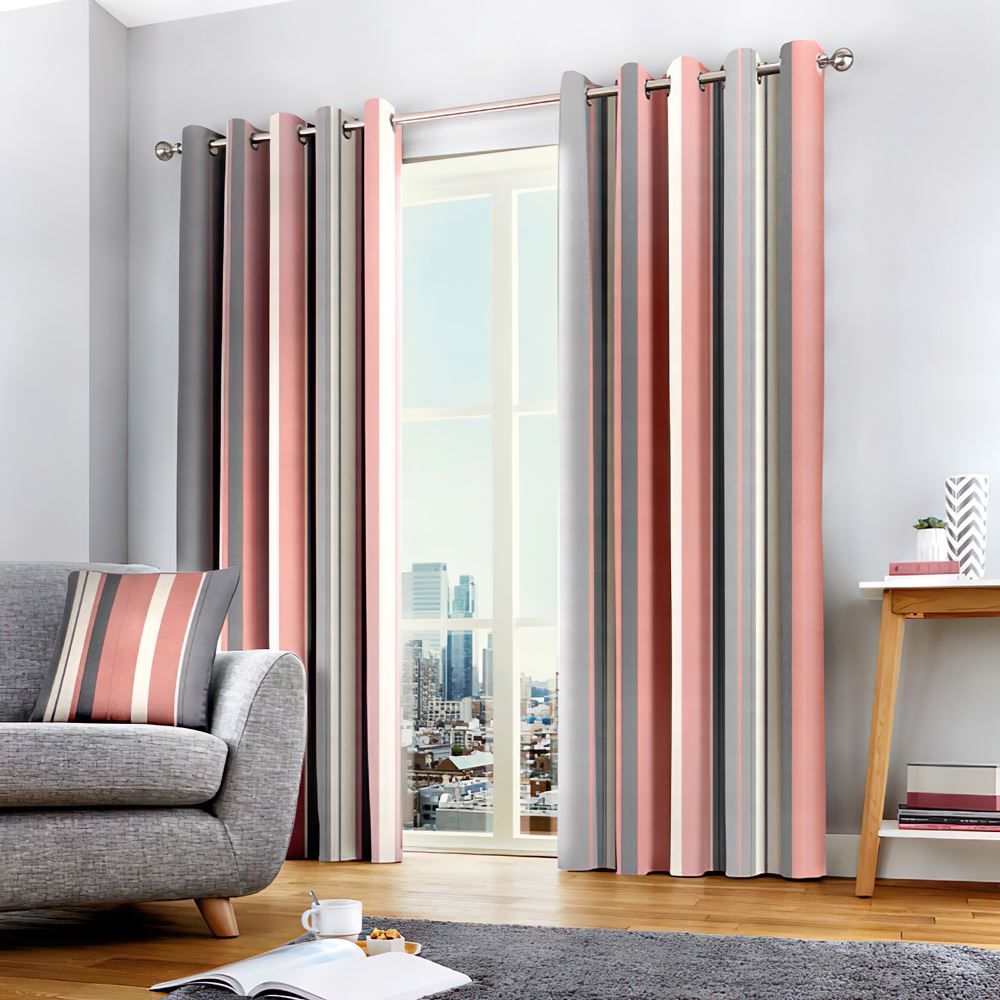 Fusion Whitworth Stripe Eyelet Lined Curtains