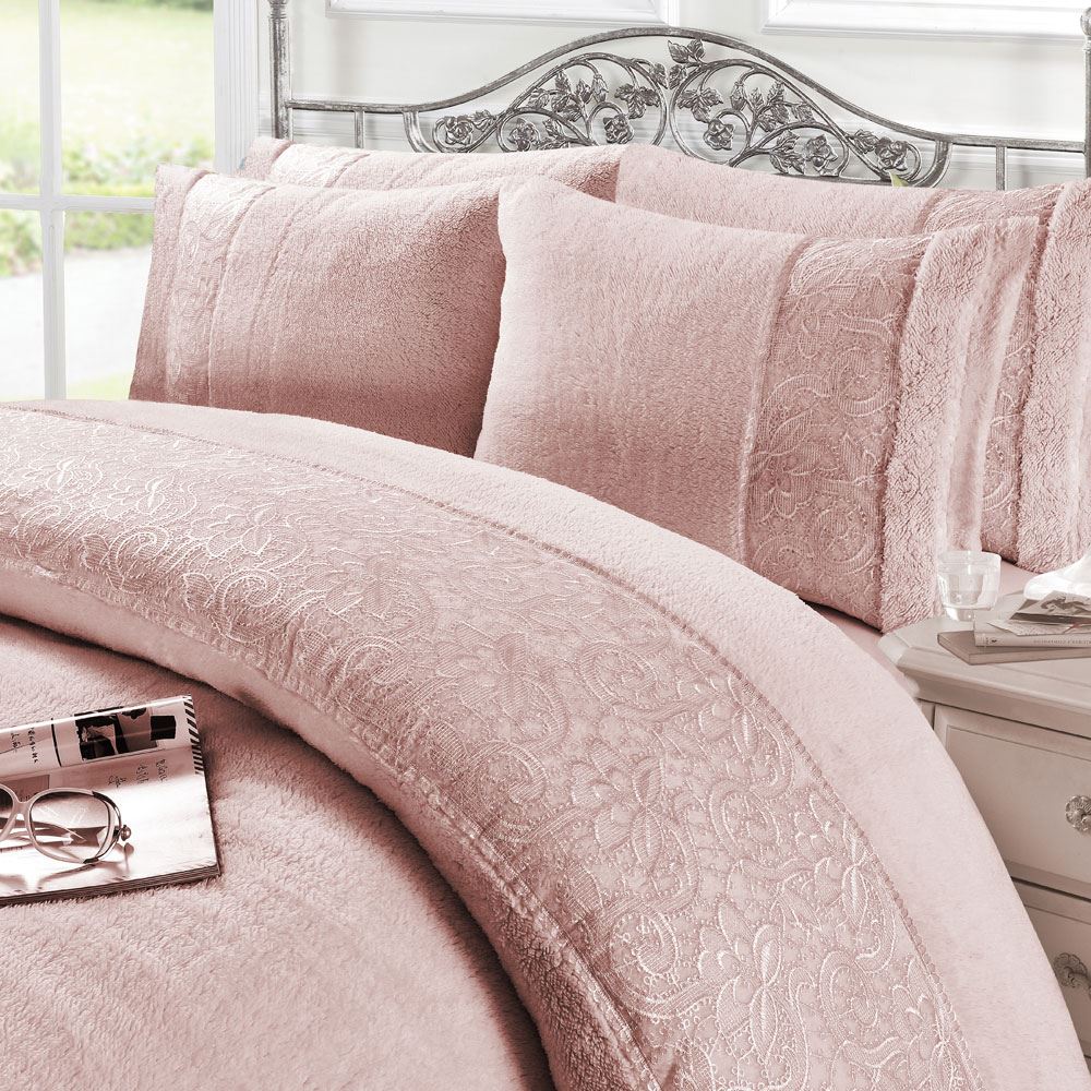 Night Zone Grace Embroidered Lace Teddy Fleece Duvet Cover Set