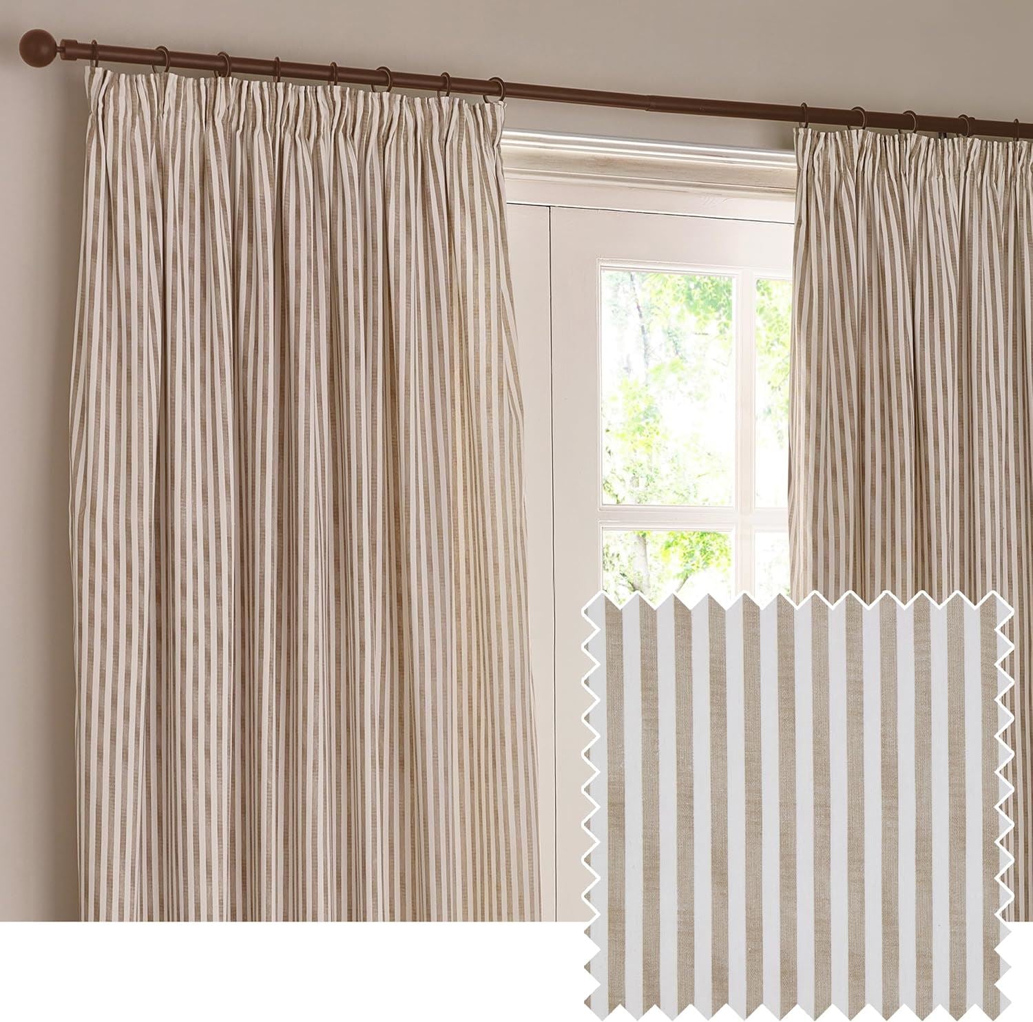 Yard Hebden Stripe Melange Print 100% Cotton Pencil Pleat Lined Curtains