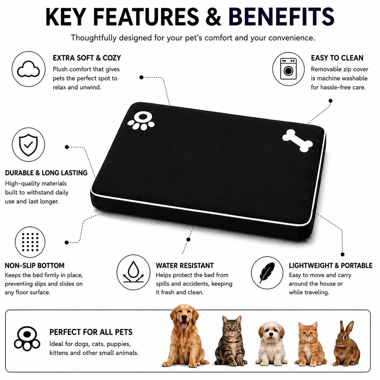 Night Zone Super Soft Bone & Paw Pet Bed Mat