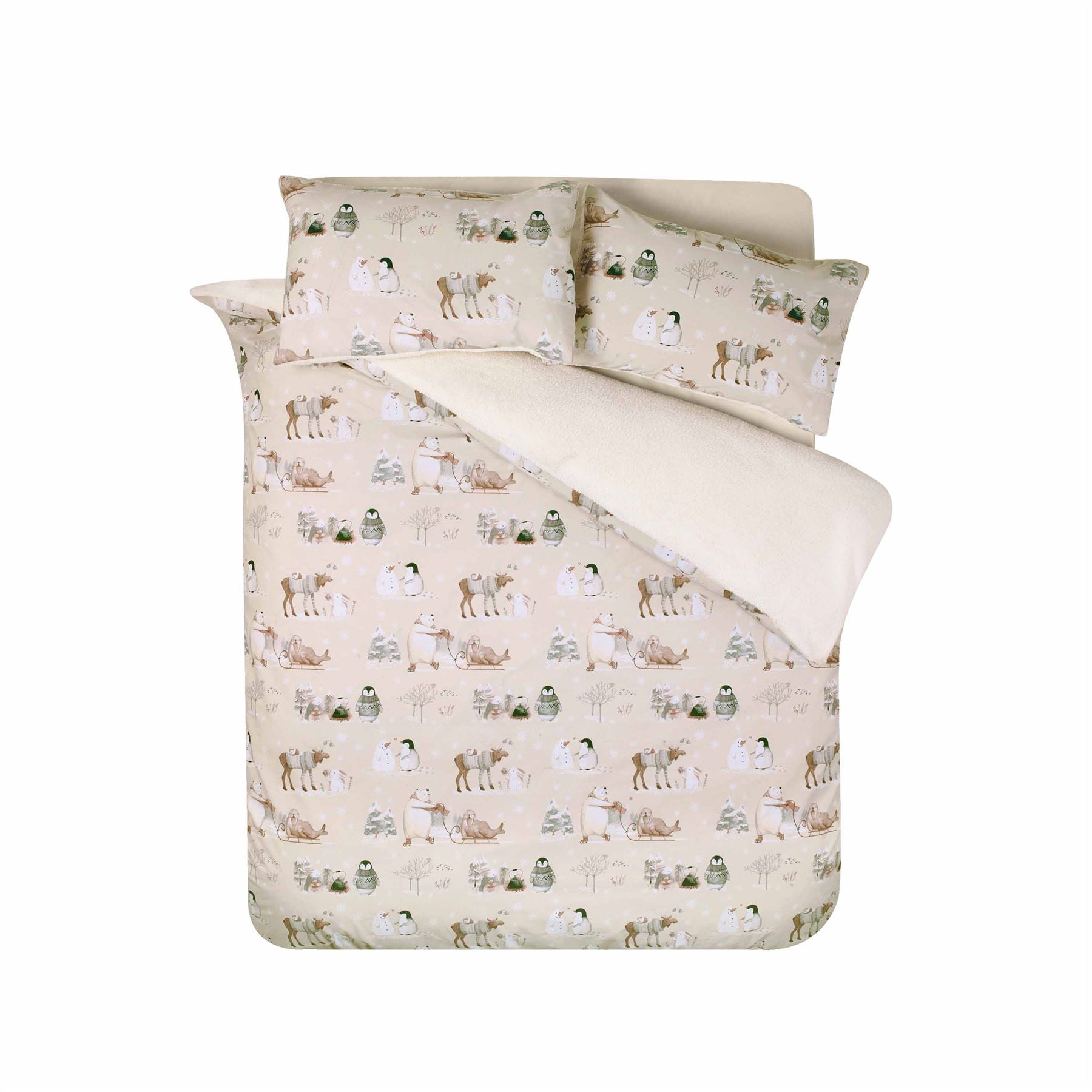 Catherine Lansfield Winter Friends Sherpa Fleece Reverse Duvet Cover Set