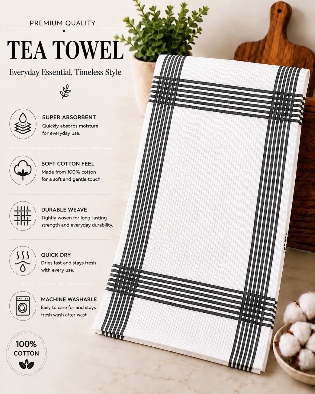 Night Zone Waffle Tea Towels 2 Pack, 100% Cotton