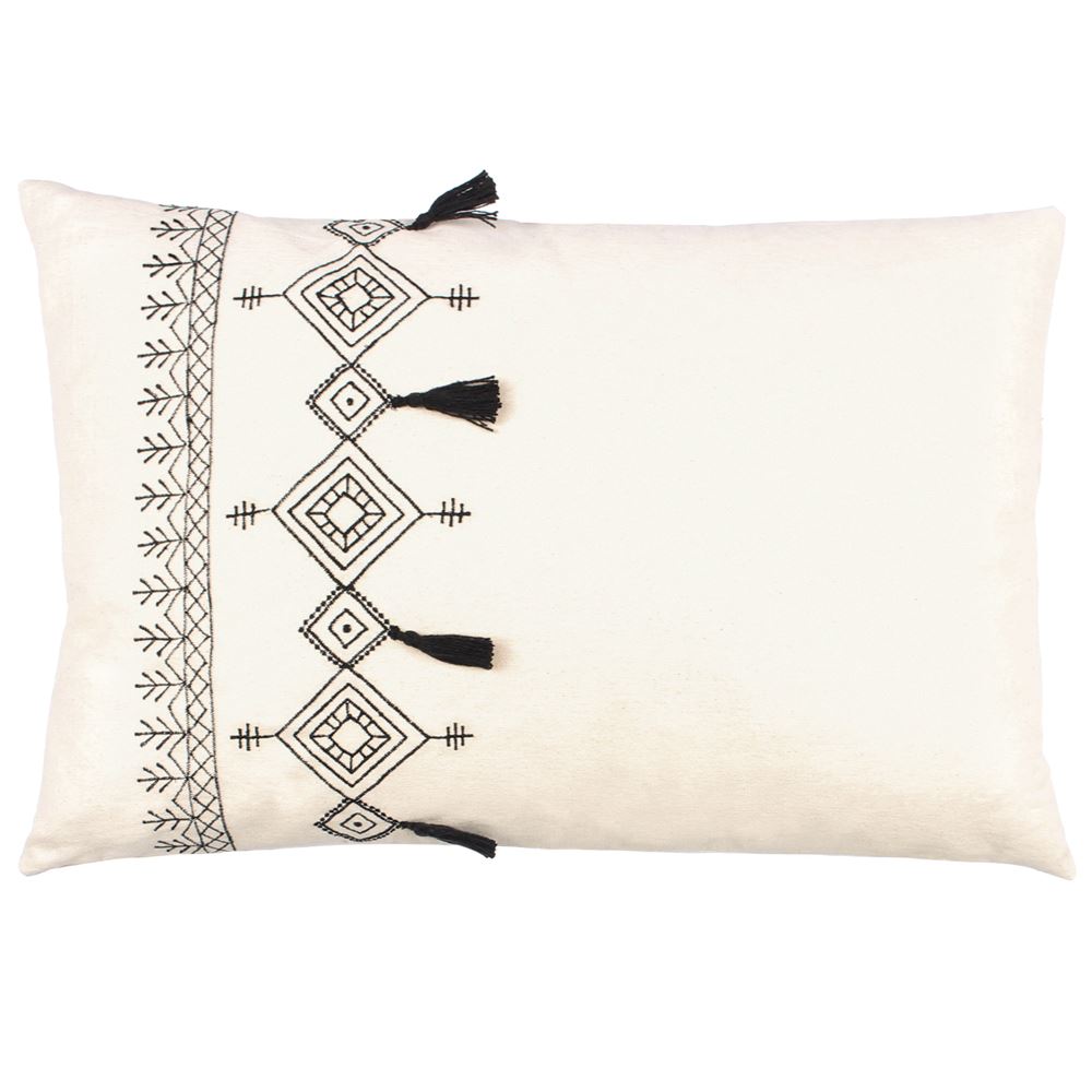 Furn Pritta Embroidered Diamond 100% Cotton Tasselled Cushion Cover