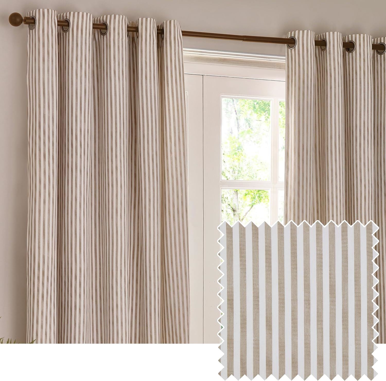 Yard Hebden Stripe Melange Print 100% Cotton Eyelet Lined Curtains