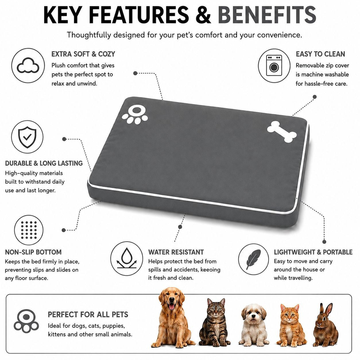 Night Zone Super Soft Bone & Paw Pet Bed Mat