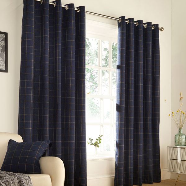 Furn Ellis Check Woven Eyelet Lined Curtains
