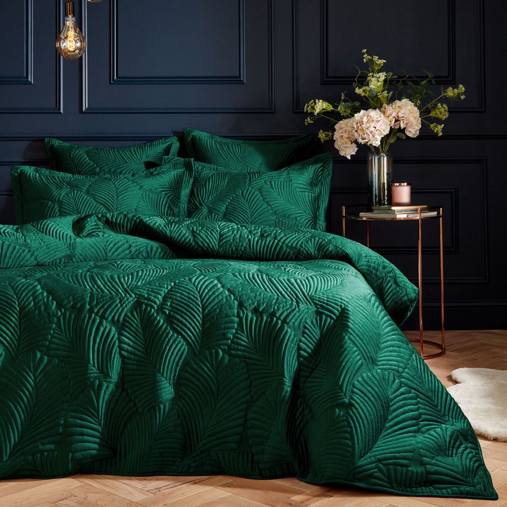 Paoletti Palmeria Embroidered Faux Velvet Quilted Duvet Cover Set