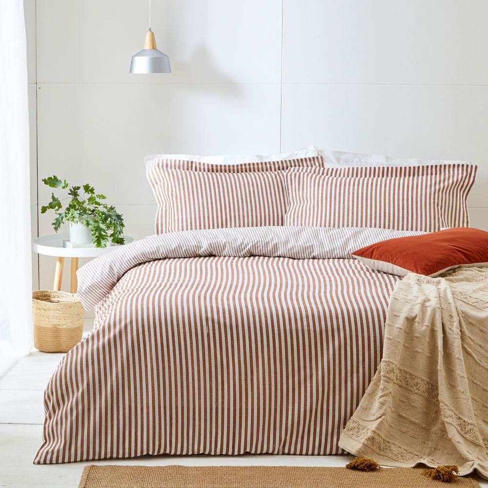 The Linen Yard Hebden Stripe Melange Print 100% Cotton Reversible Duvet Cover Set