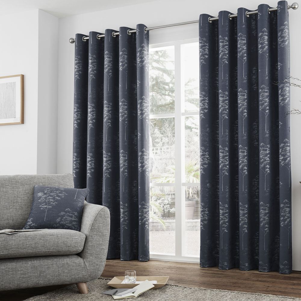 Curtina Elmwood Floral Print Eyelet Lined Curtains