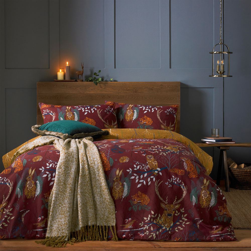 Furn Forest Fauna Decorative Woodland Print Reversible Duvet Cover Set