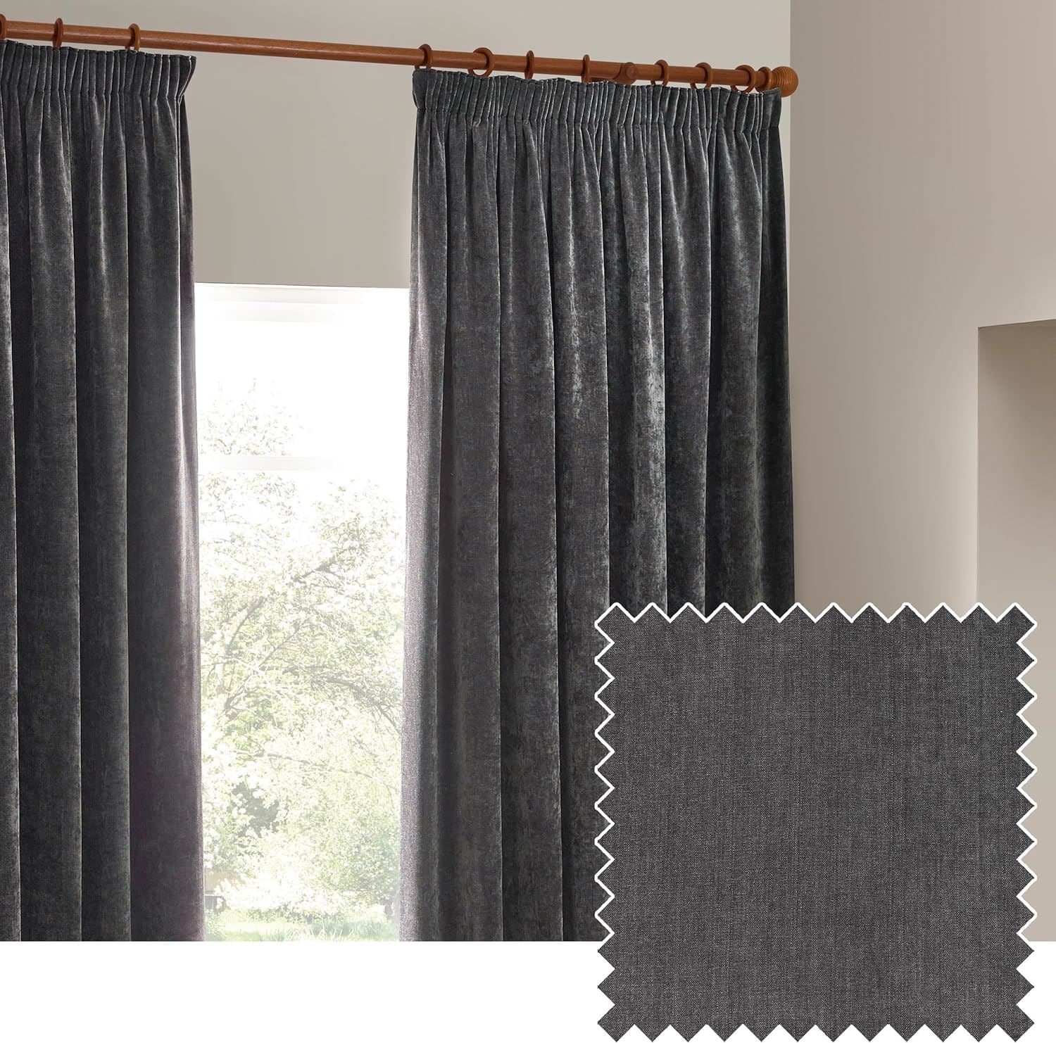 Yard Heavy Chenille Velvet Blackout Pencil Pleat Lined Curtains