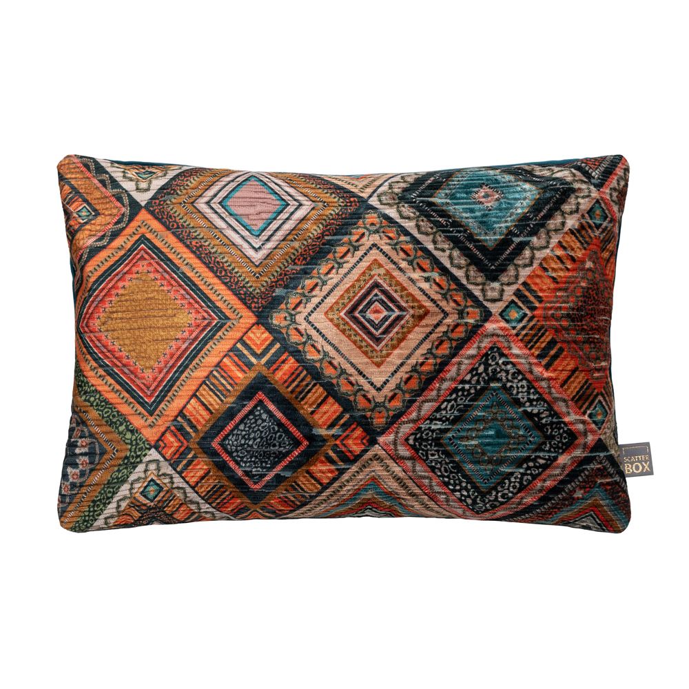 Scatter Box Rio Geometric Diamonds Faux Velvet Feather Filled Cushion