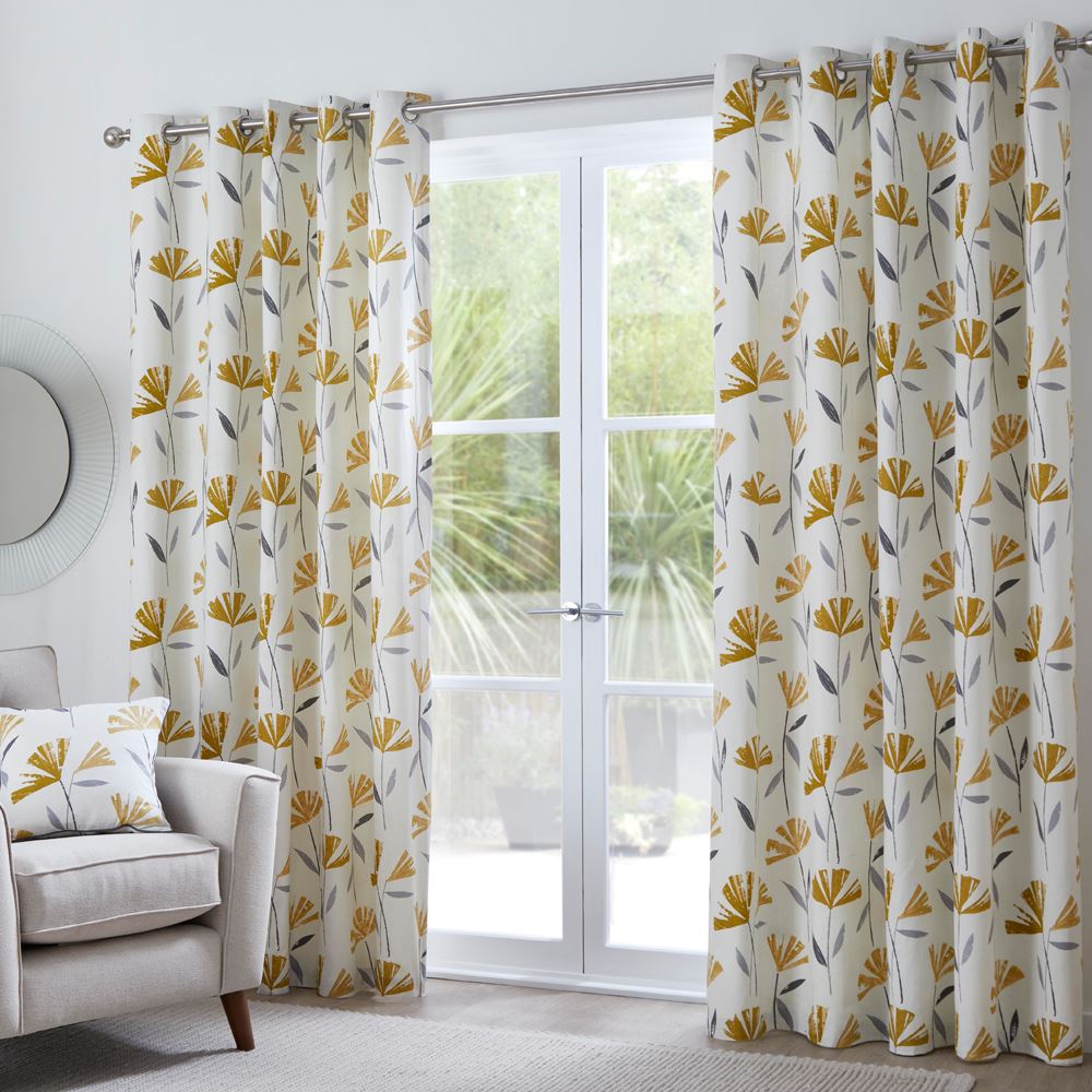 Fusion Dacey Contemporary Floral Print 100% Cotton Eyelet Lined Curtains