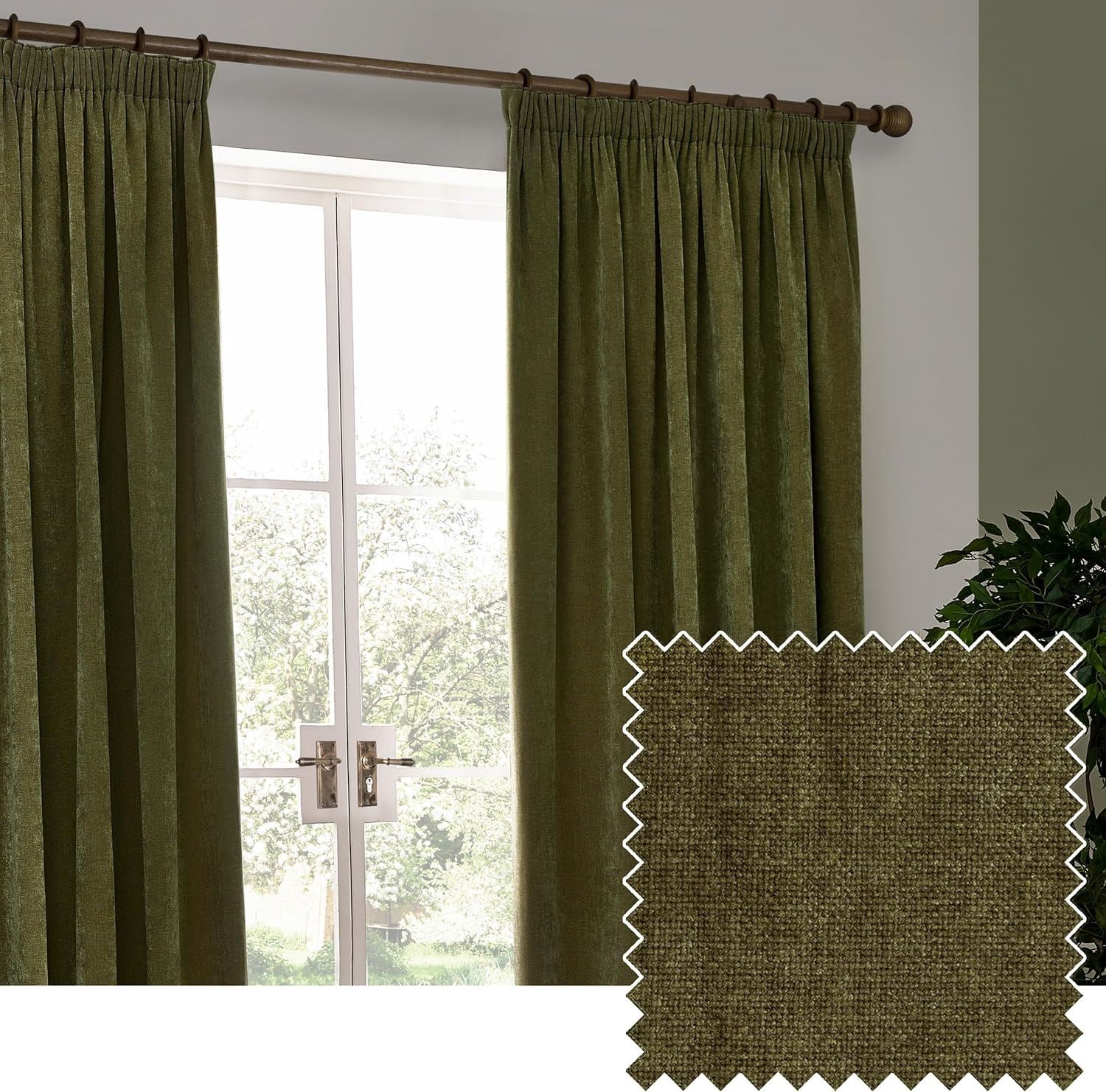 Yard Heavy Chenille Velvet Blackout Pencil Pleat Lined Curtains