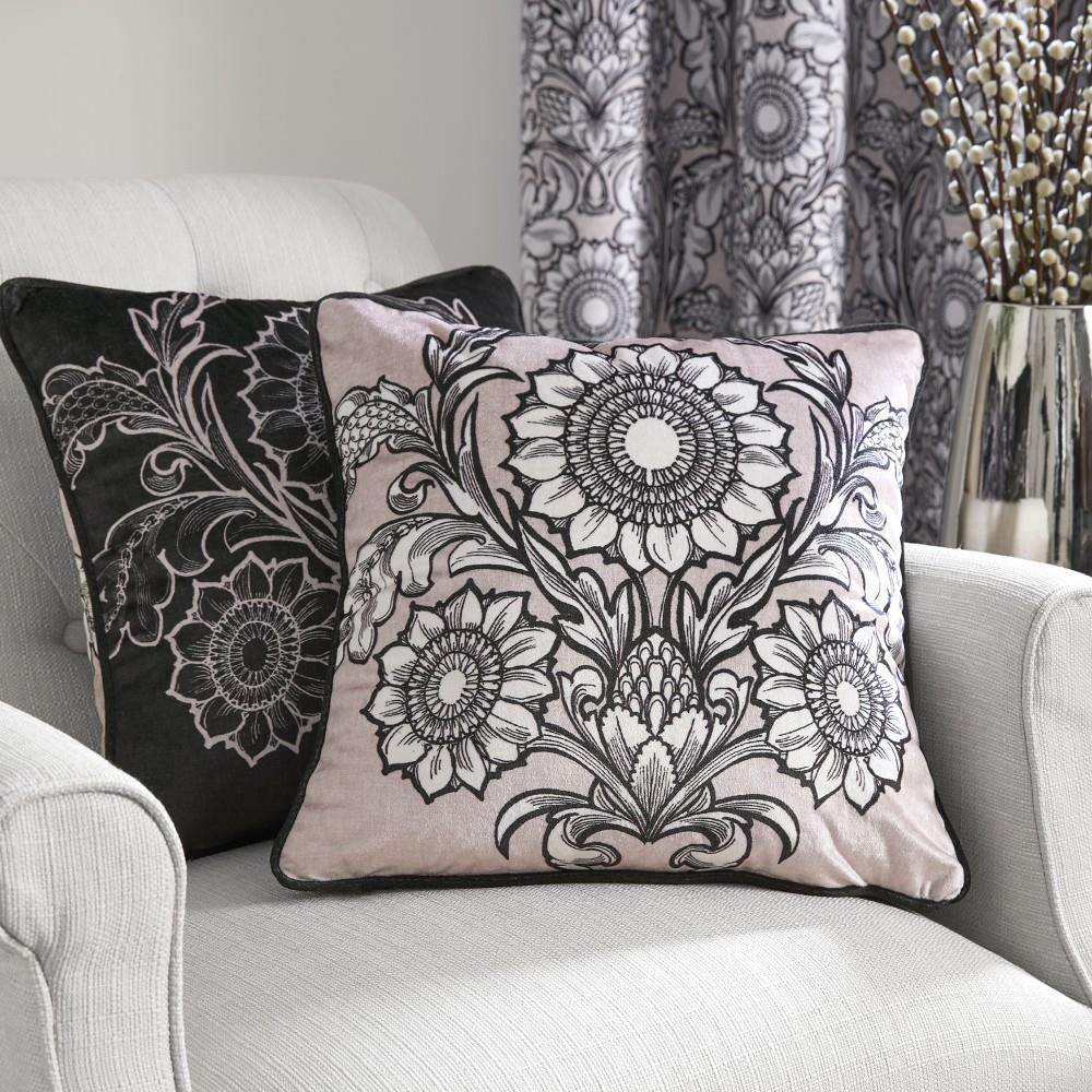Laurence Llewelyn Bowen Romilly Floral Motif Velvet Piped Edge Filled Cushion