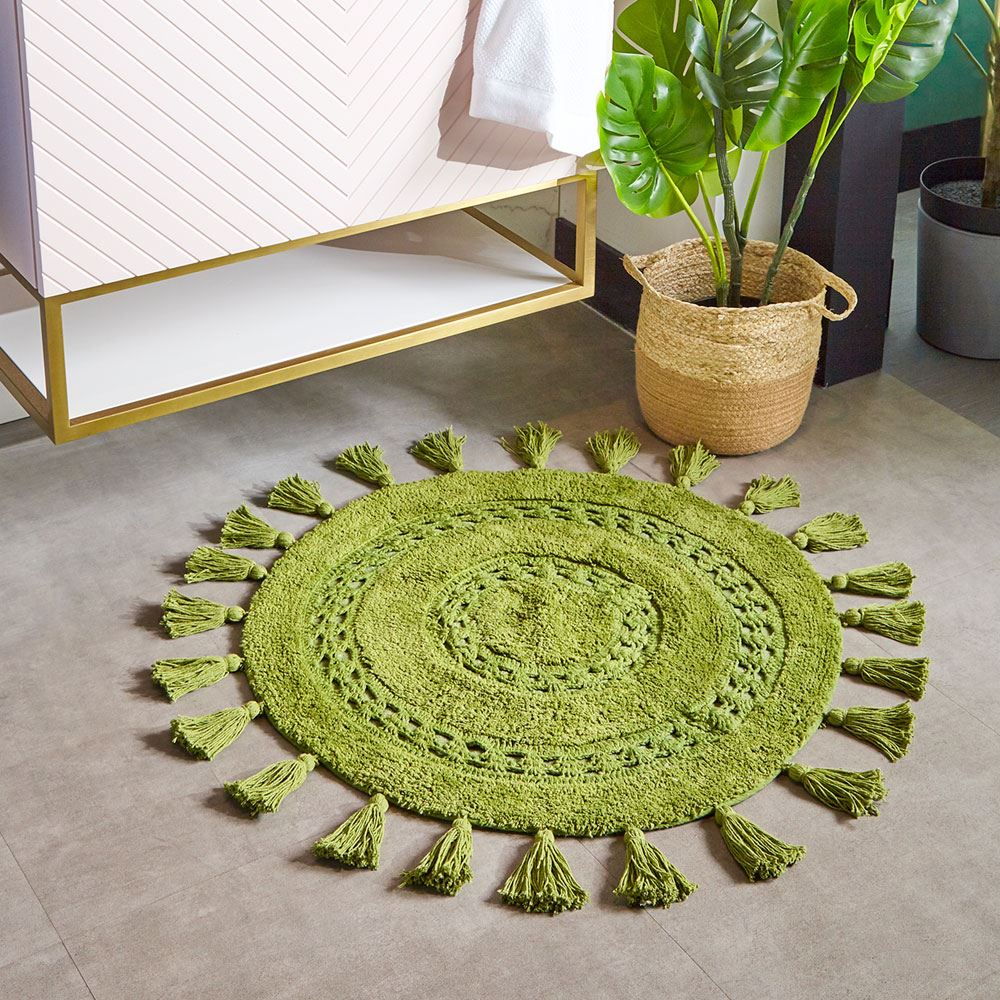 The Linen Yard Circle Mandala Woven Tassel 100% Cotton Bath Mat