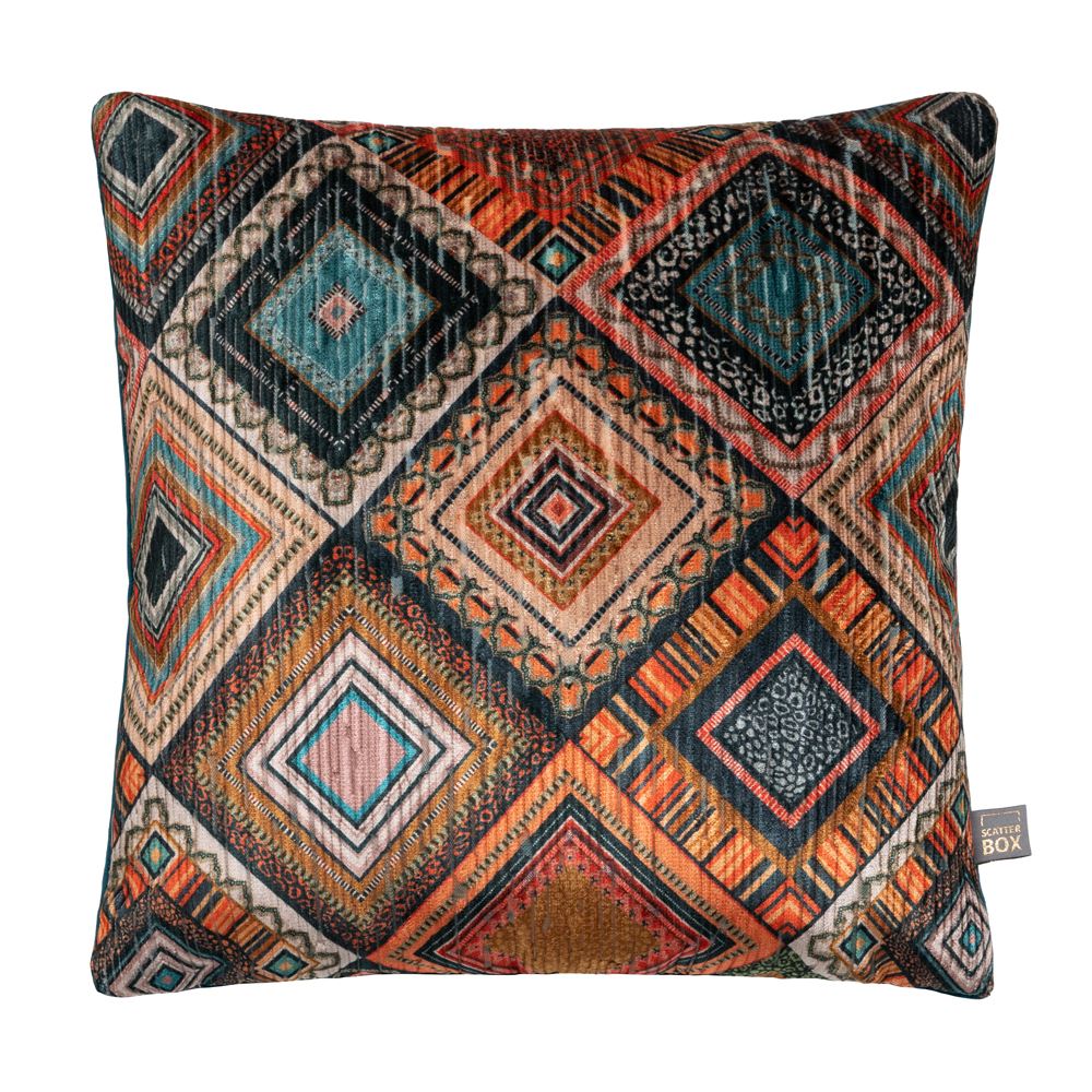 Scatter Box Rio Geometric Diamonds Faux Velvet Feather Filled Cushion