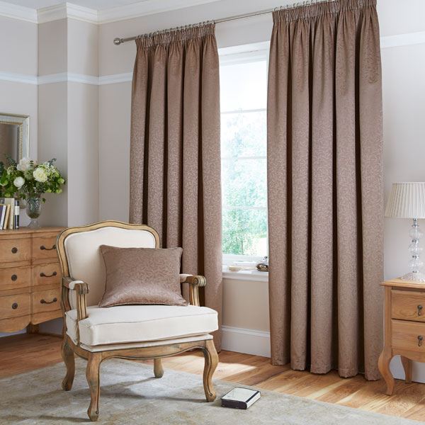 Catherine Lansfield Thermal Leaf Jacquard Woven Pencil Pleat Lined Curtains