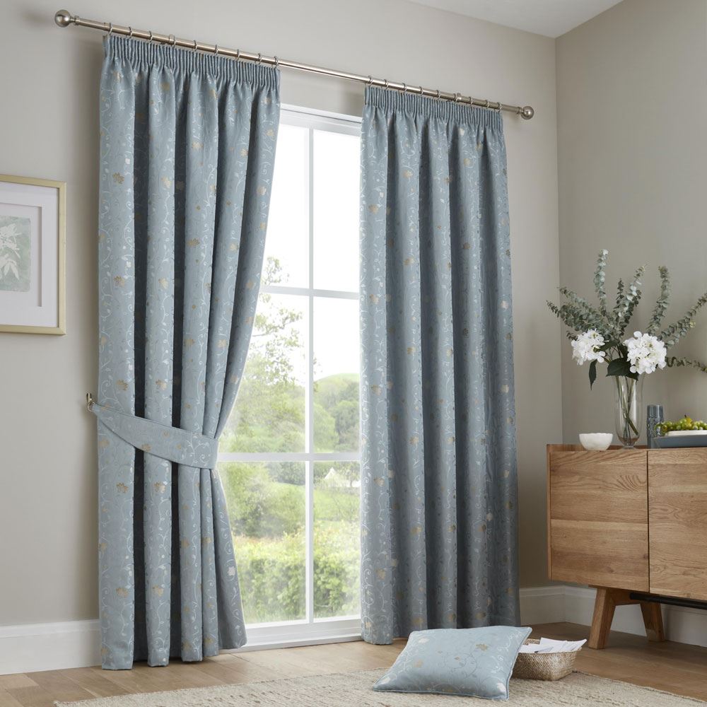 Curtina Renata Floral Jacquard Weave Lined Pencil Pleat Curtains