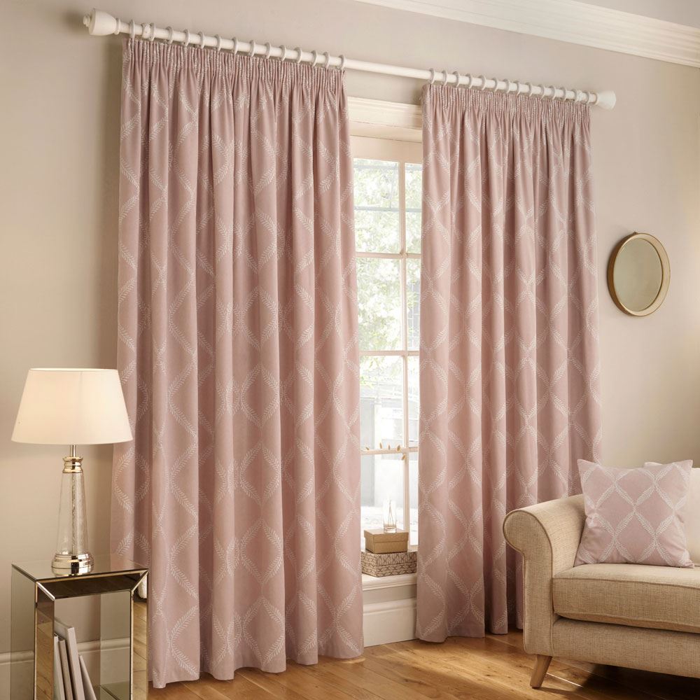 Paoletti Olivia Lattice Embroidery Lined Pencil Pleat Curtains