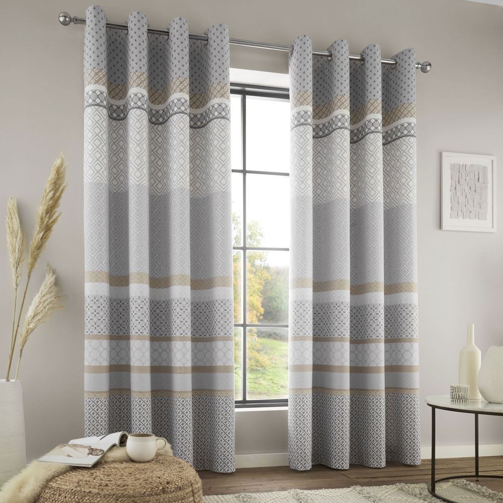 Catherine Lansfield Malawa Geo Print Lined Eyelet Curtains