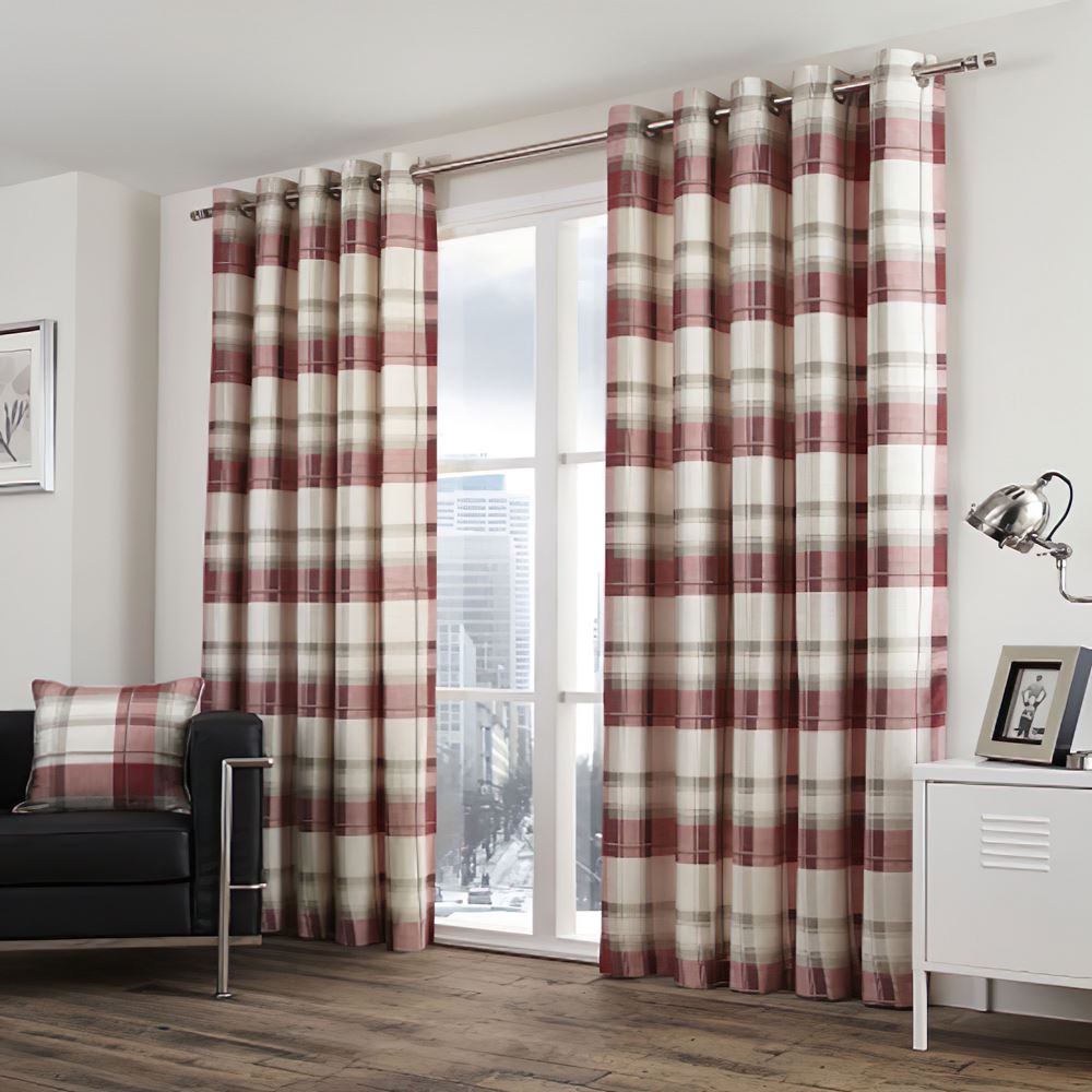 Fusion Balmoral Check 100% Cotton Eyelet Lined Curtains