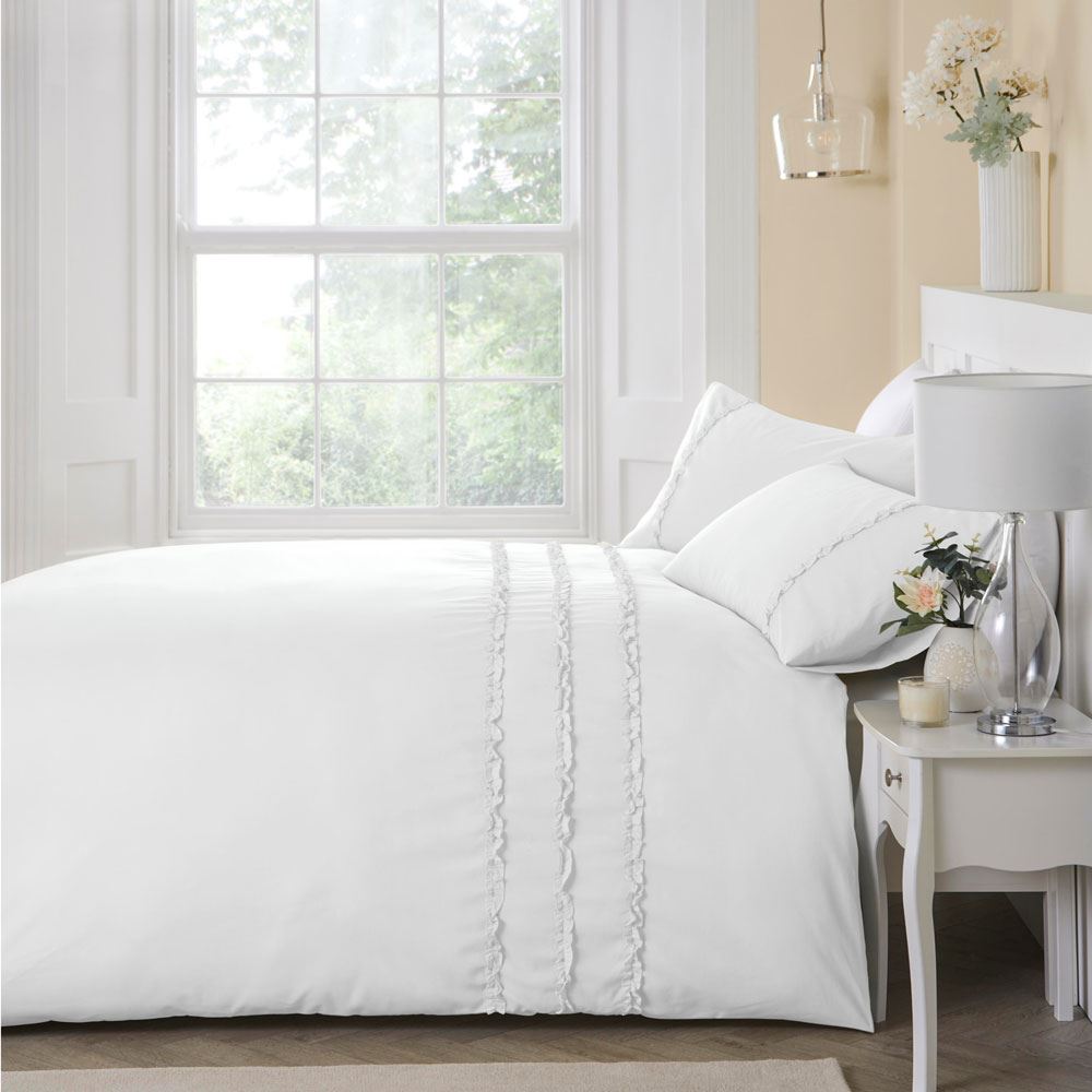 Serene Felicia Frill Ruffle Embellished Peach Skin Duvet Cover Set