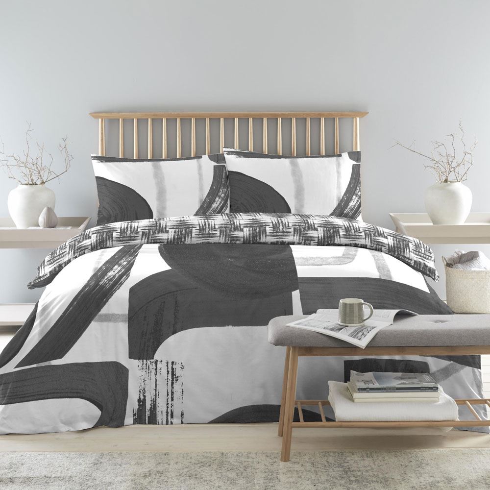 Drift Forward Glyph Monochrome Abstract Print Reversible Eco-Friendly Duvet Cover Set