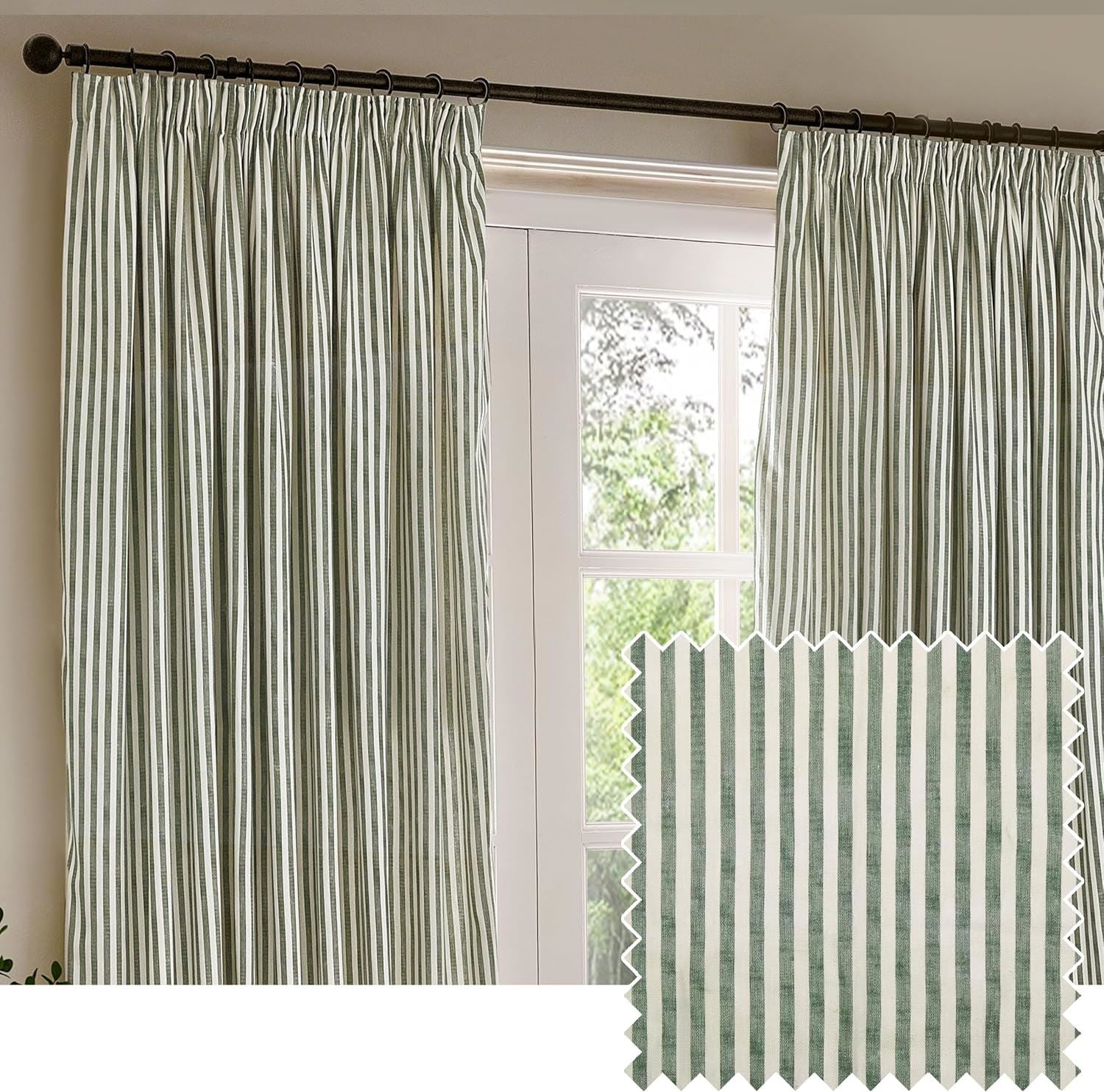Yard Hebden Stripe Melange Print 100% Cotton Pencil Pleat Lined Curtains