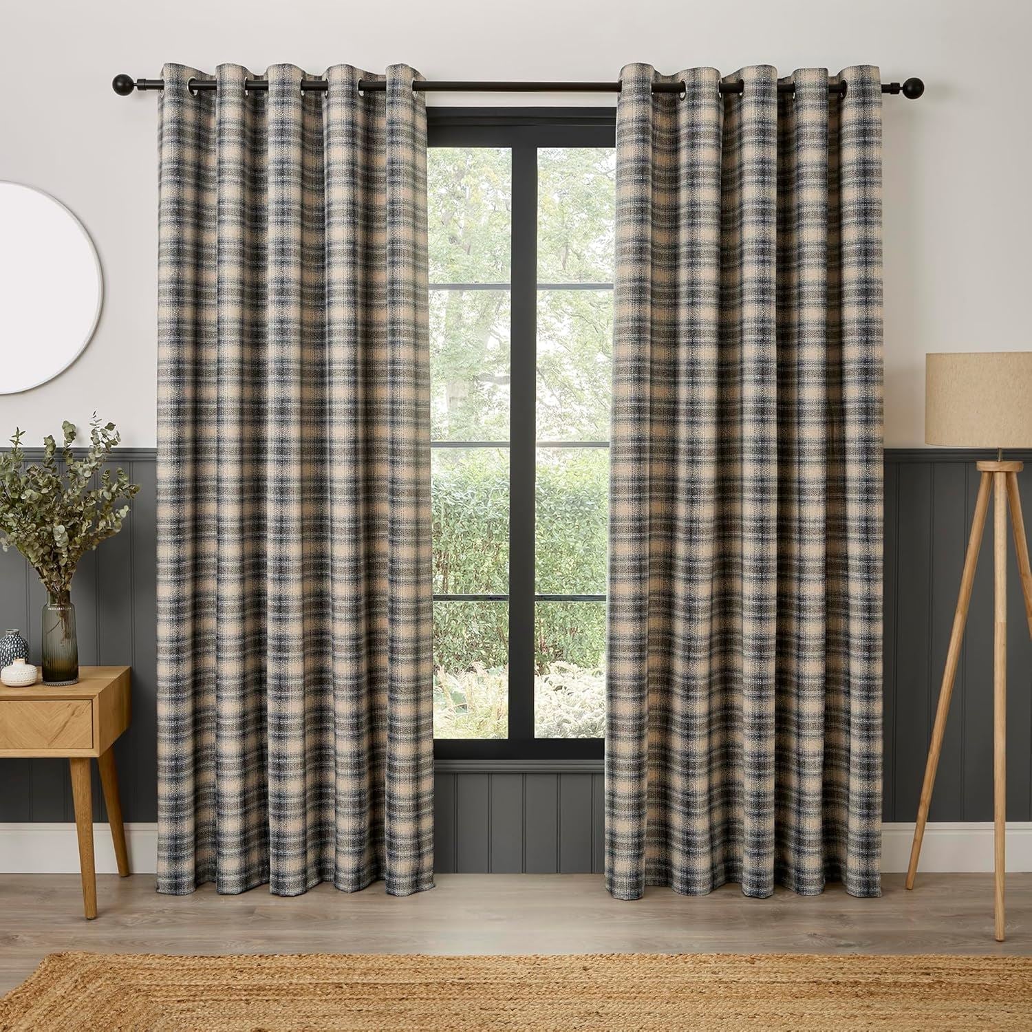 Curtina Everett Jacquard Woven Check Eyelet Lined Curtains