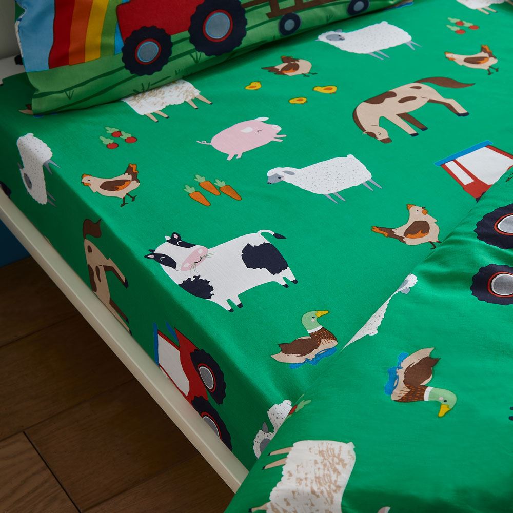 Catherine Lansfield Kids Farmyard Animals Easy Care 10 Inch Deep Fitted Sheet
