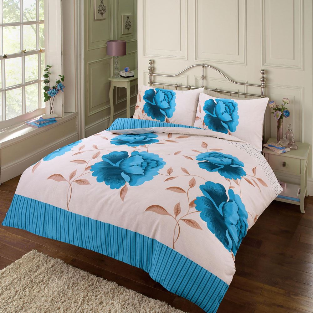 Night Zone Rosaleen Floral Stripe Reversible Duvet Cover Set