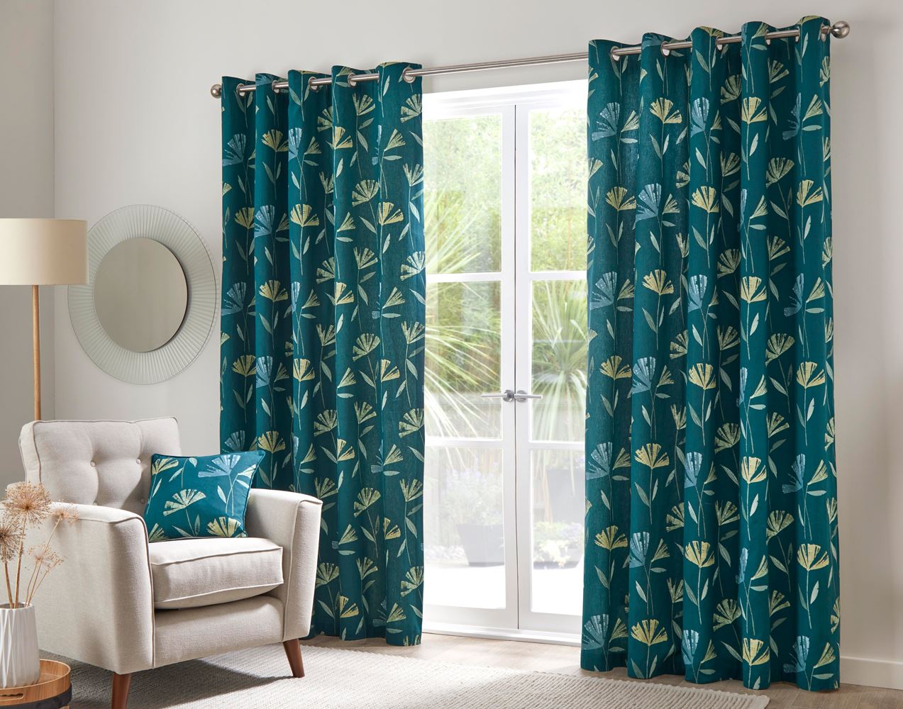 Fusion Dacey Contemporary Floral Print 100% Cotton Eyelet Lined Curtains