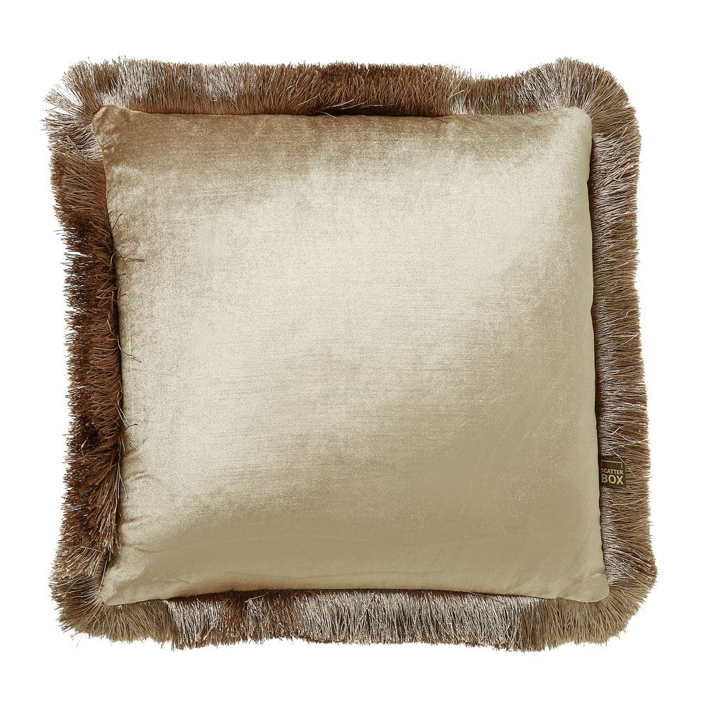 Scatter Box Lexi Velour Fringed Feather Filled Cushion, 43 x 43 Cm