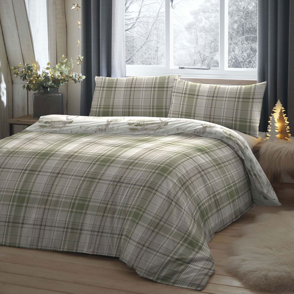 Dreams & Drapes Lodge Broxburn Check 100% Brushed Cotton Reversible Duvet Cover Set
