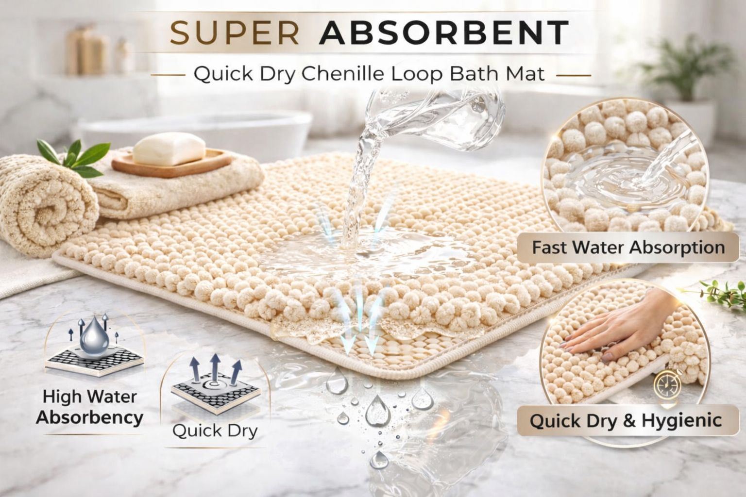 Night Zone Soft and Shaggy Chenille Loop 2 Piece Nonslip Bath Mat Set