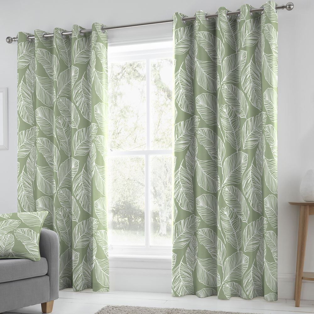 Fusion Matteo Botanical Palm Leaf Print 100% Cotton Eyelet Lined Curtains