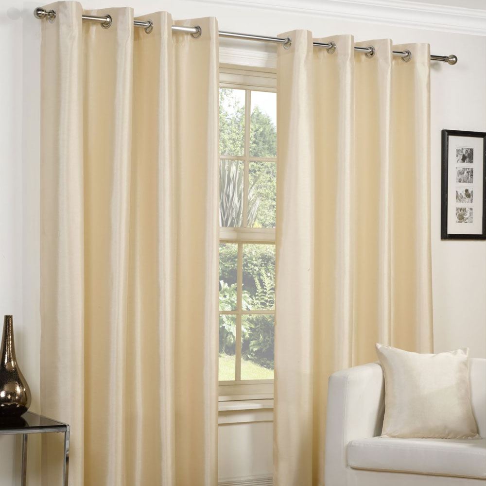 Emma Barclay Faux Silk Eyelet Lined Curtains, Cream, 66 x 54 Inch